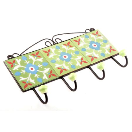 Sage Green And Turquoise Tiny Flower Tiles Hooks